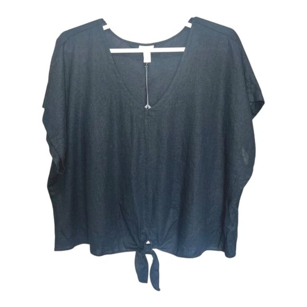 Ava & Viv Womens Plus-Size Black Tie-Front Top Linen Blend Lightweight Size 3X